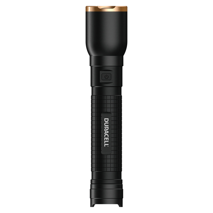 Duracell DF1500 LED Taschenlampe Seitenansicht Aluminiumgehäuse mit griffiger Struktur