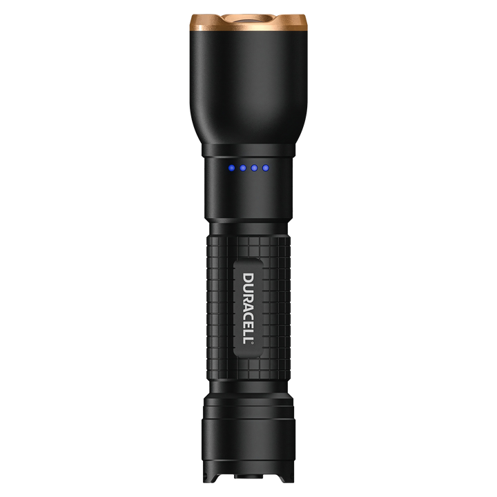 Duracell DF1500R LED Taschenlampe Seitenansicht Aluminiumgehäuse mit griffiger Struktur