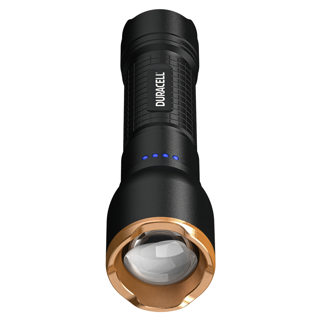 Duracell DF1500R Pro LED Taschenlampe Frontalansicht mit LED Lichtquelle