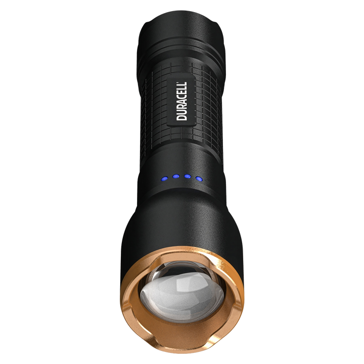 Duracell DF1500R Pro LED Taschenlampe Frontalansicht mit LED Lichtquelle
