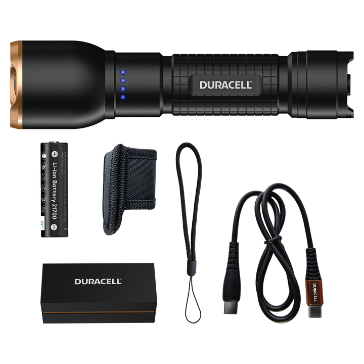Duracell DF2500R LED Taschenlampe mit Zubehör inklusive Li-ion Akku & USB-C Kabel