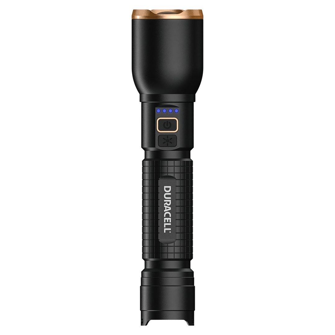 Duracell DF3000R LED Taschenlampe Seitenansicht Aluminiumgehäuse mit griffiger Struktur