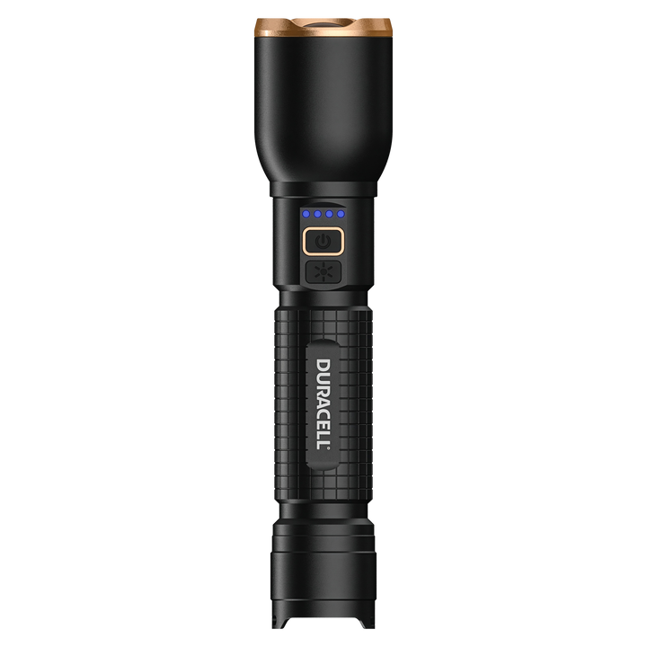 Duracell DF3000R LED Taschenlampe Seitenansicht Aluminiumgehäuse mit griffiger Struktur