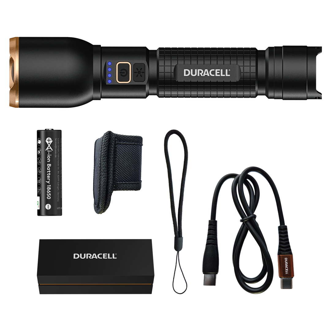 Duracell DF3000R LED Taschenlampe mit Zubehör inklusive Li-ion Akku & USB-C Kabel