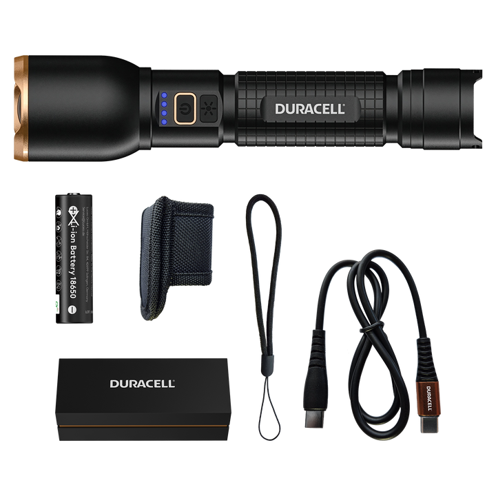Duracell DF3000R LED Taschenlampe mit Zubehör inklusive Li-ion Akku & USB-C Kabel