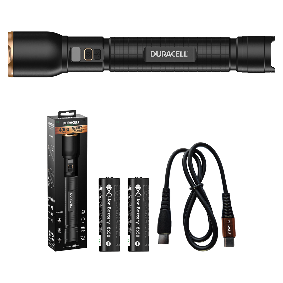 Duracell DF4000R LED Taschenlampe mit Zubehör inklusive Li-ion Akku & USB-C Kabel