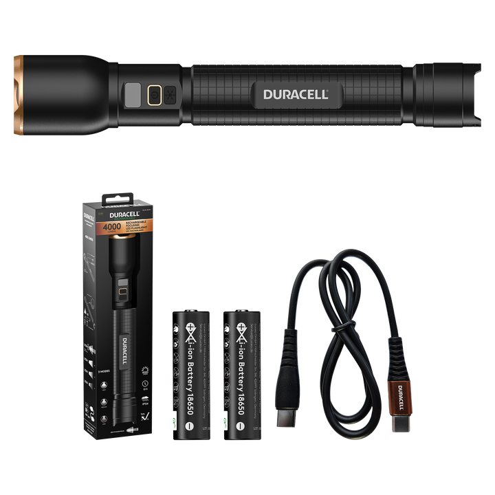 Duracell DF4000R LED Taschenlampe mit Zubehör inklusive Li-ion Akku & USB-C Kabel