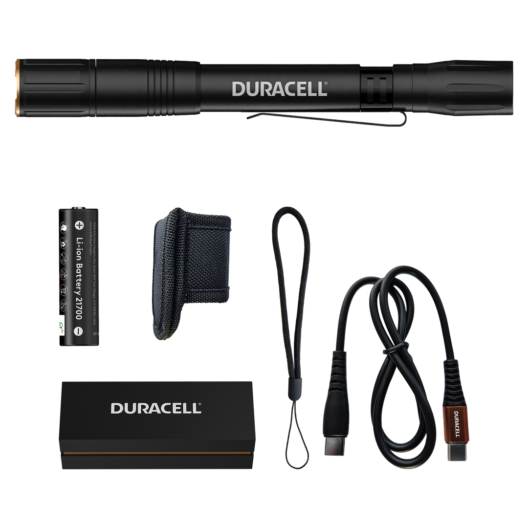 Duracell DF400R LED Stiftleuchte & Taschenlampe mit Zubehör inklusive Li-ion Akku & USB-C Kabel