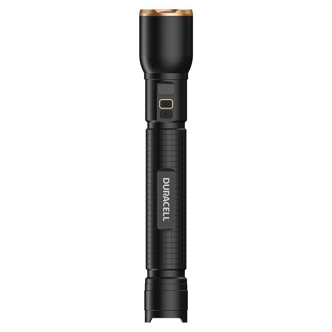 Duracell DF6000R LED Taschenlampe Seitenansicht Aluminiumgehäuse mit griffiger Struktur