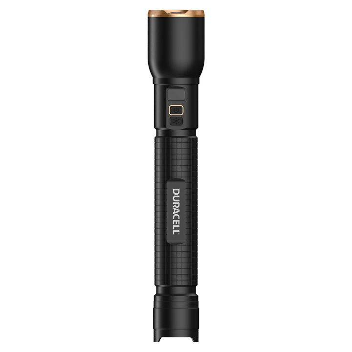 Duracell DF6000R LED Taschenlampe Seitenansicht Aluminiumgehäuse mit griffiger Struktur