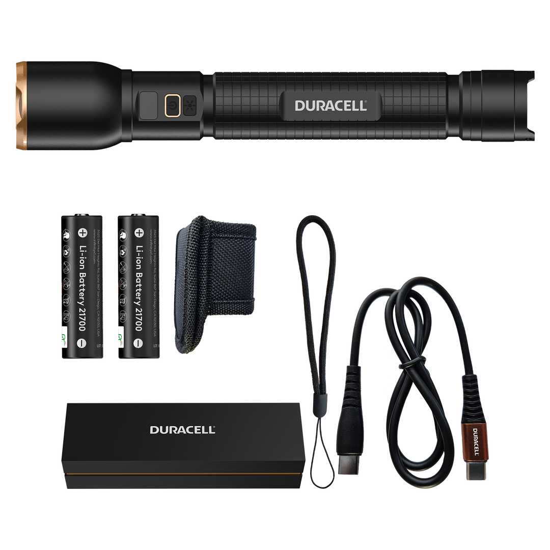 Duracell DF6000R LED Taschenlampe mit Zubehör inklusive Li-ion Akku & USB-C Kabel