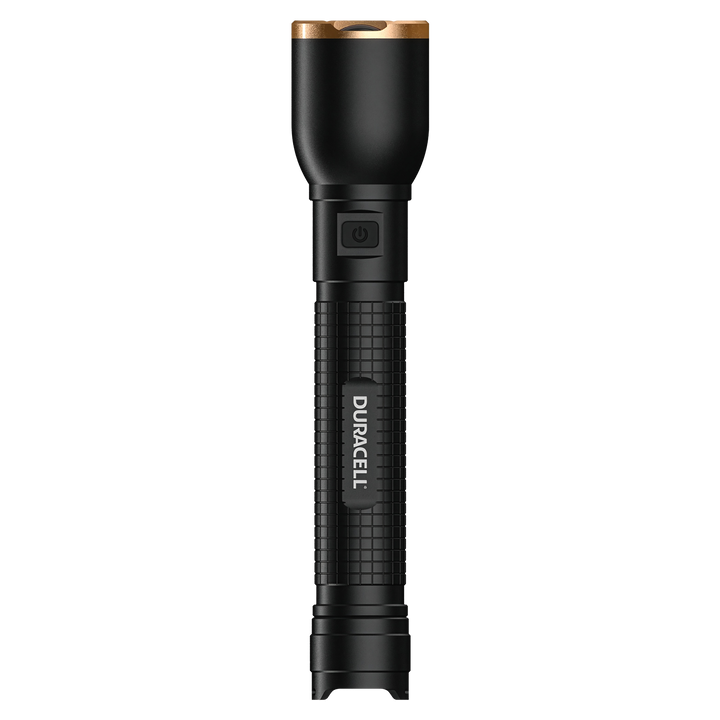 Duracell DF750 LED Taschenlampe Seitenansicht Aluminiumgehäuse mit griffiger Struktur