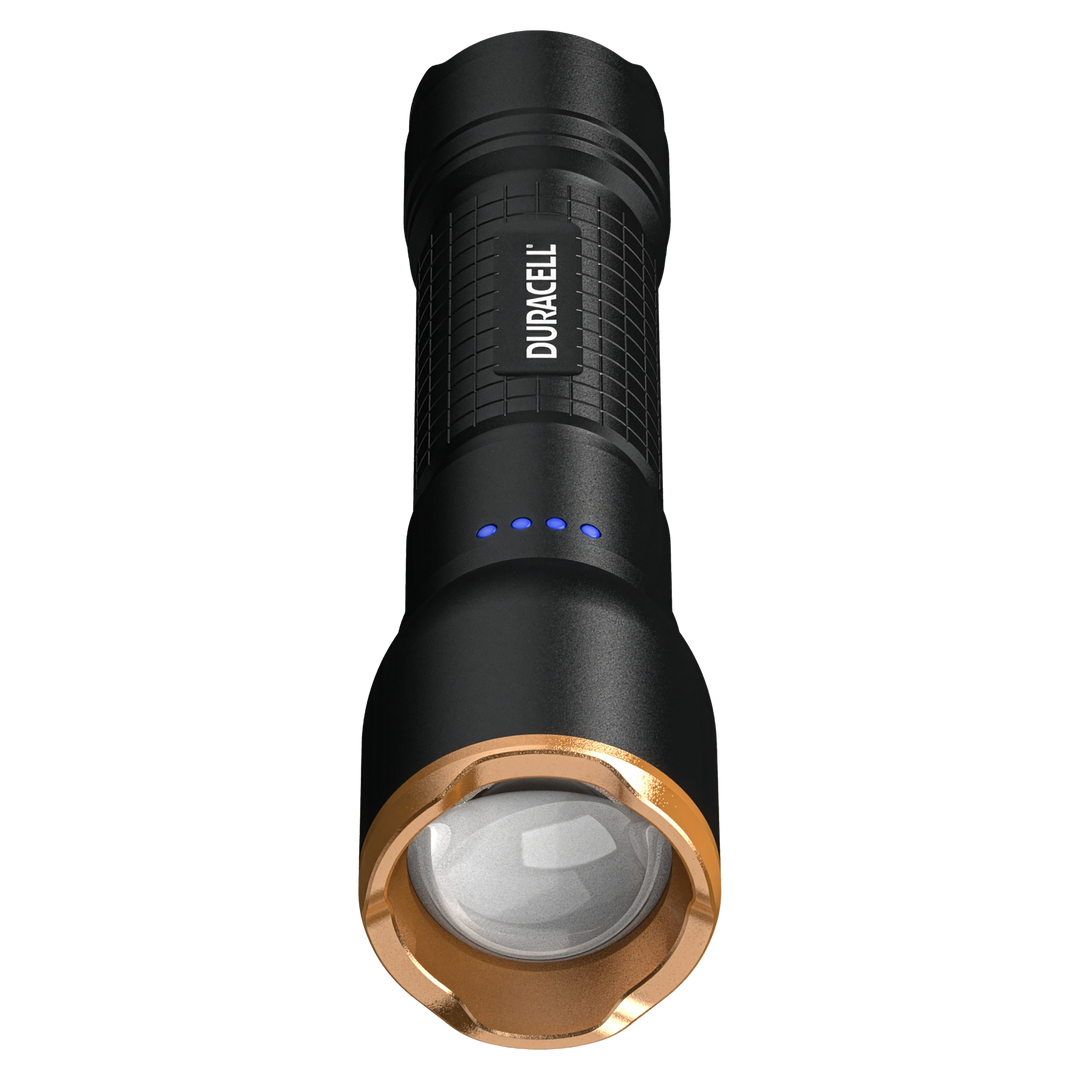 Duracell DF750R LED Taschenlampe Frontalansicht mit LED Lichtquelle
