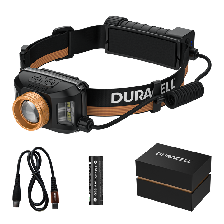 Duracell DH1500R LED Stirnlampe mit Zubehör inklusive Li-ion Akku & USB-C Kabel