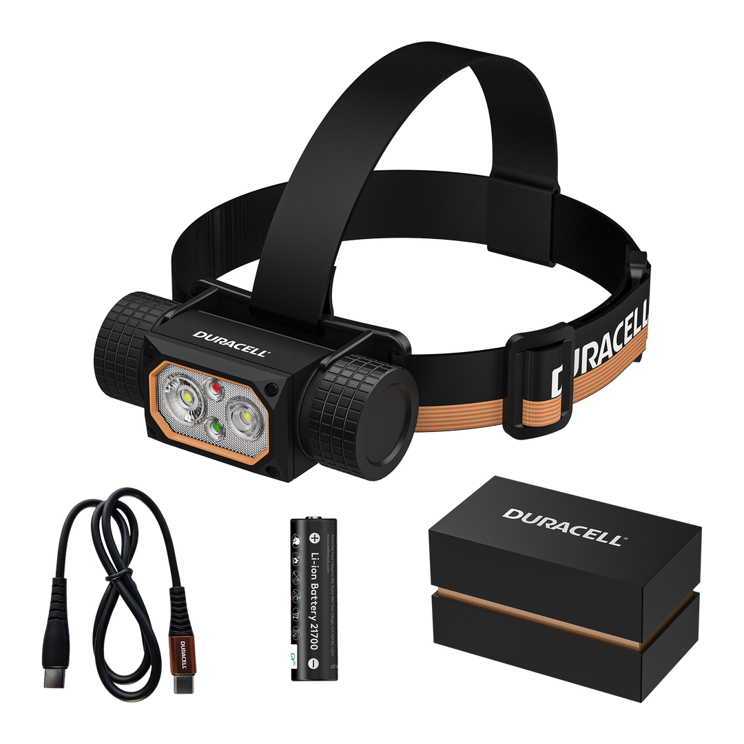 Duracell DH2000R LED Stirnlampe mit Zubehör inklusive Li-ion Akku & USB-C Kabel