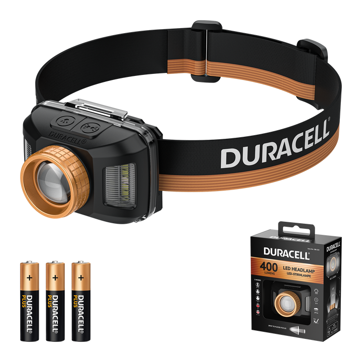 Duracell DH400 LED Stirnlampe mit Zubehör inklusive Batterien