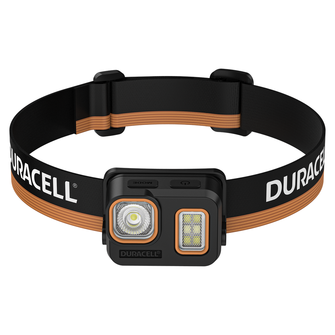 Duracell DH500R LED Stirnlampe Frontalansicht mit LED Lichtquelle