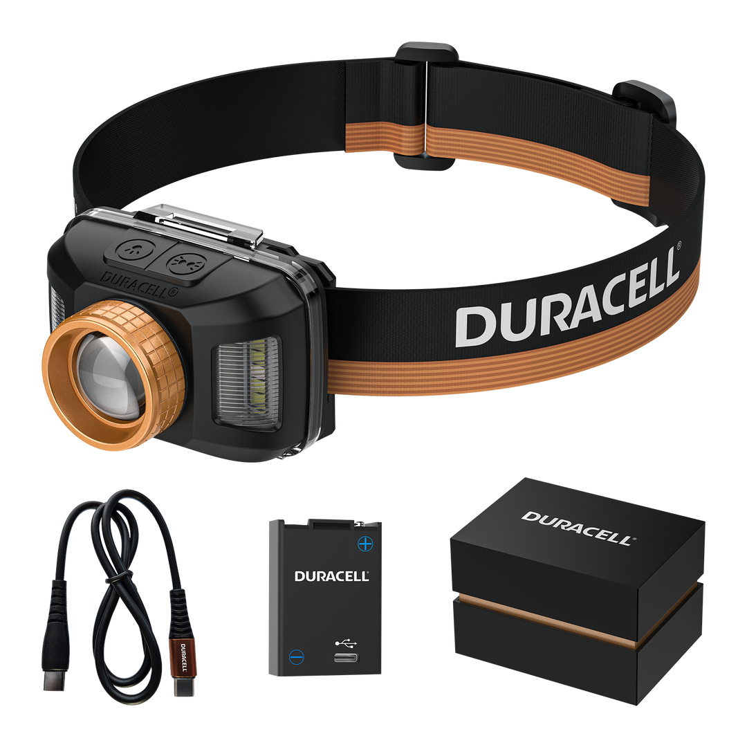Duracell DH850R LED Stirnlampe mit Zubehör inklusive LiPo Akku & USB-C Kabel