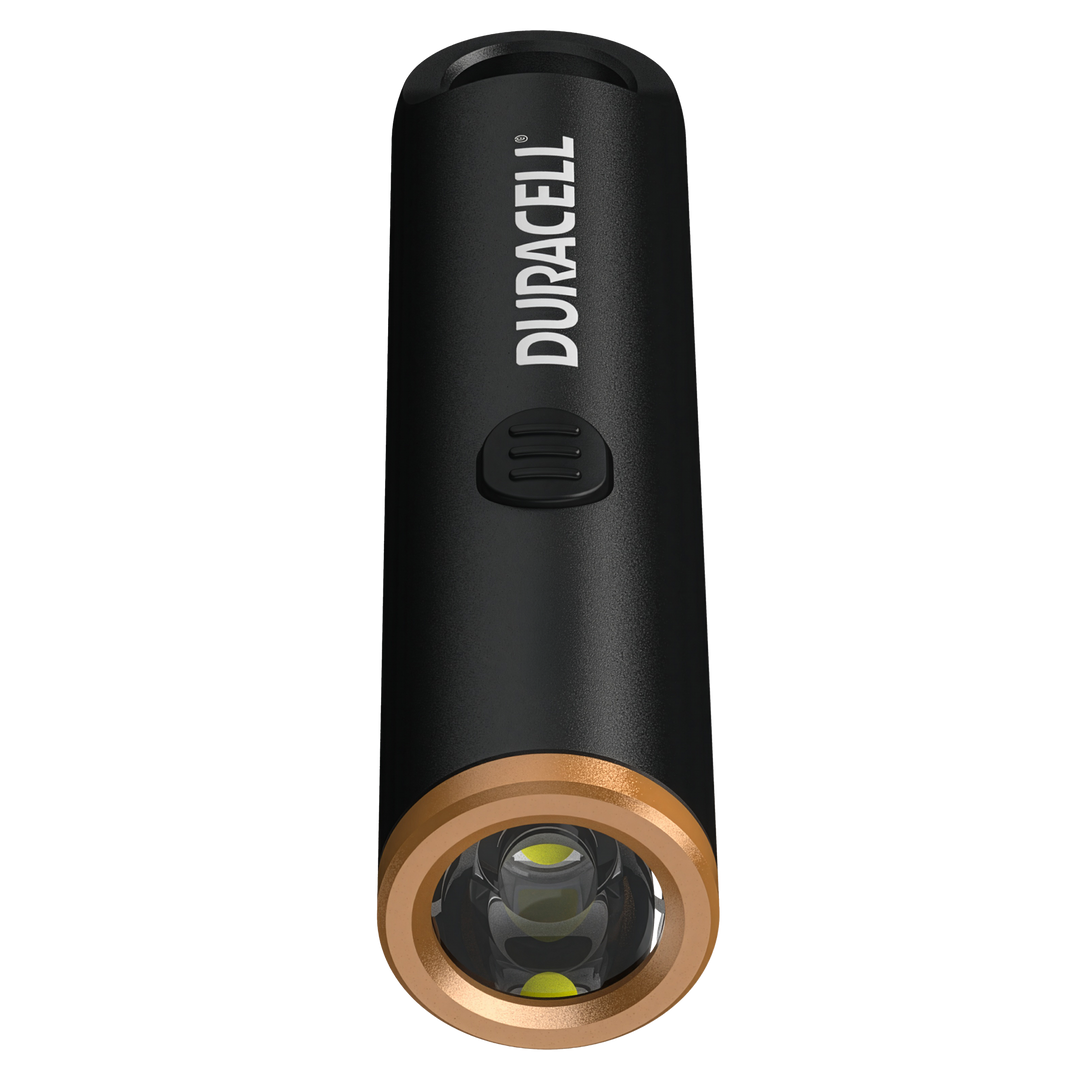 Duracell DK100R LED Schlüsselleuchte & Taschenlampe Frontalansicht mit LED Lichtquelle